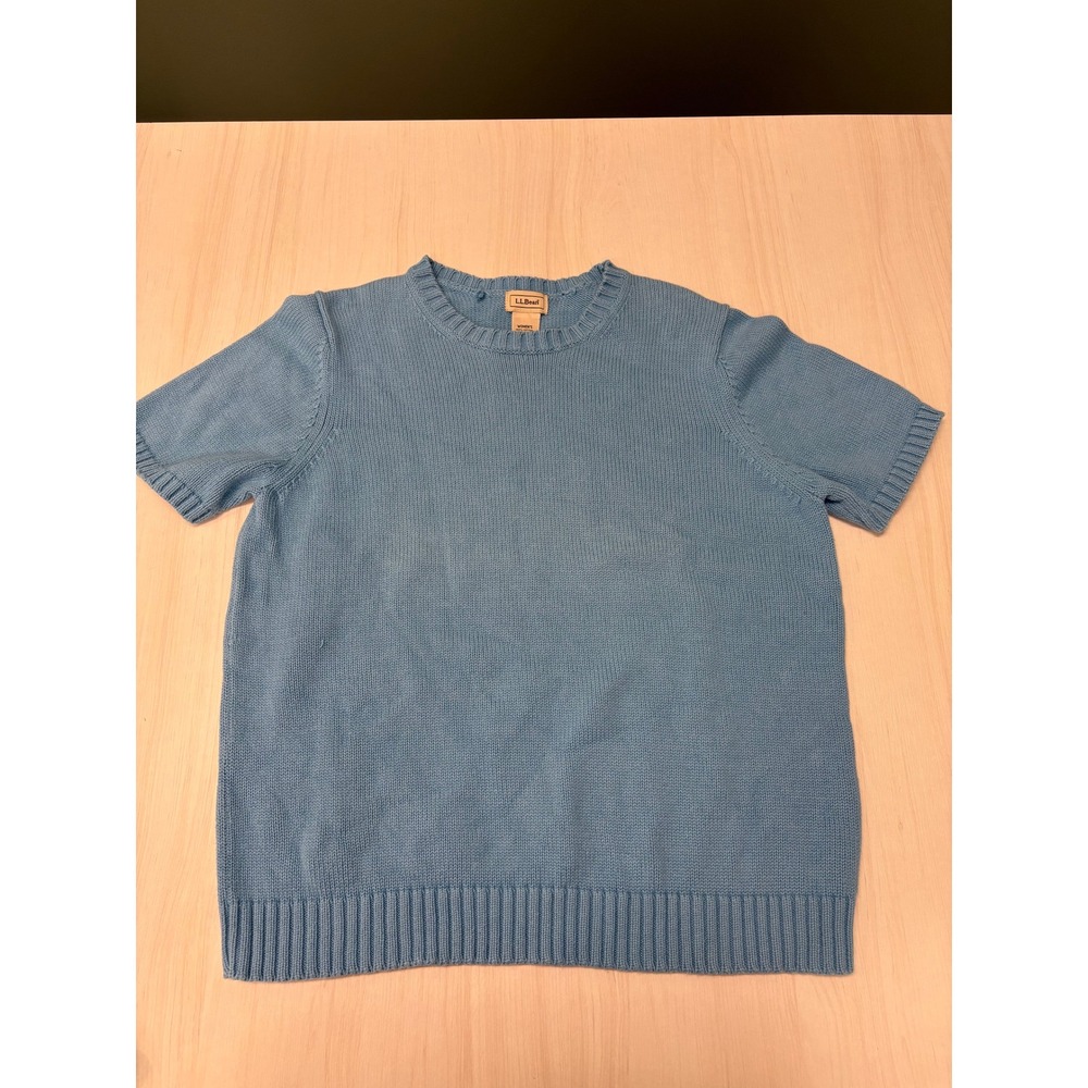 L.L.Bean Women's Large Blue Cotton Short Sleeve Knit Sweater Crewneck